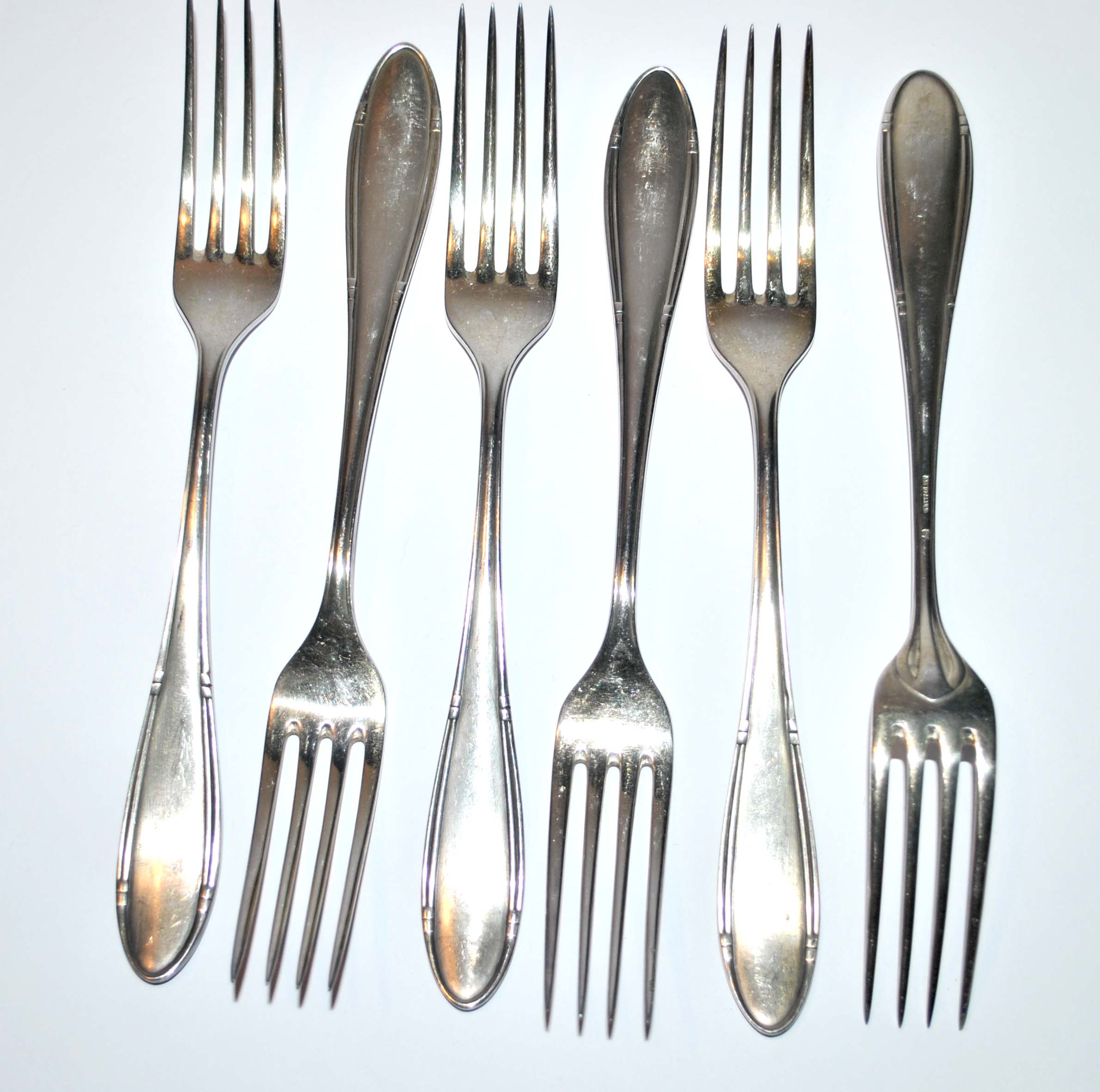 Series of 6 vintage table forks in silver metal deetjen 100 21.5cm