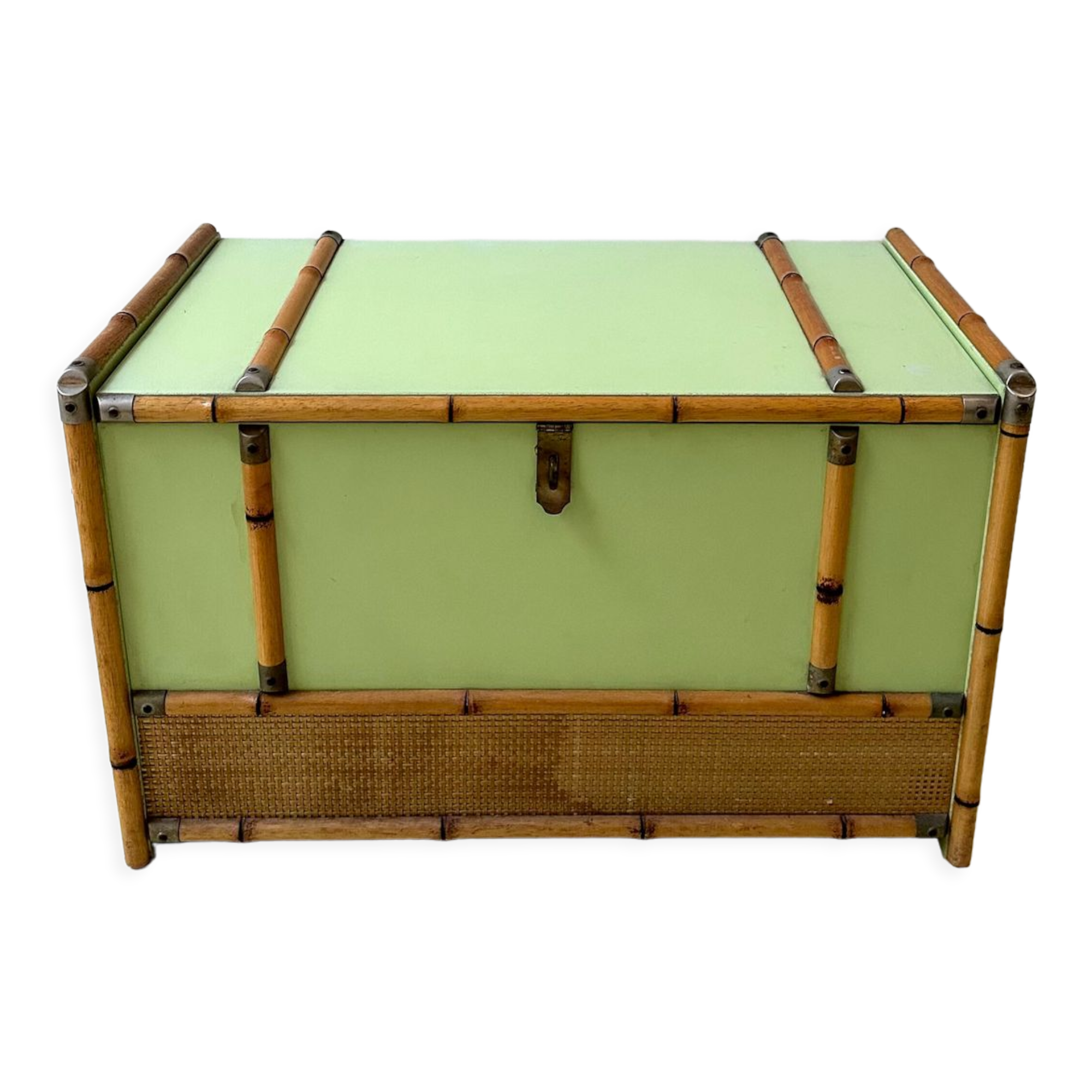 Gautier wooden, rattan and bamboo chest, 70s-80s