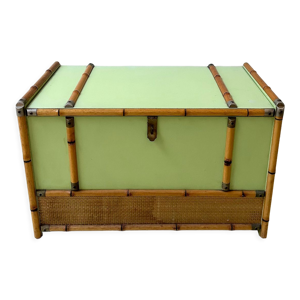 Coffre en bois, rotin