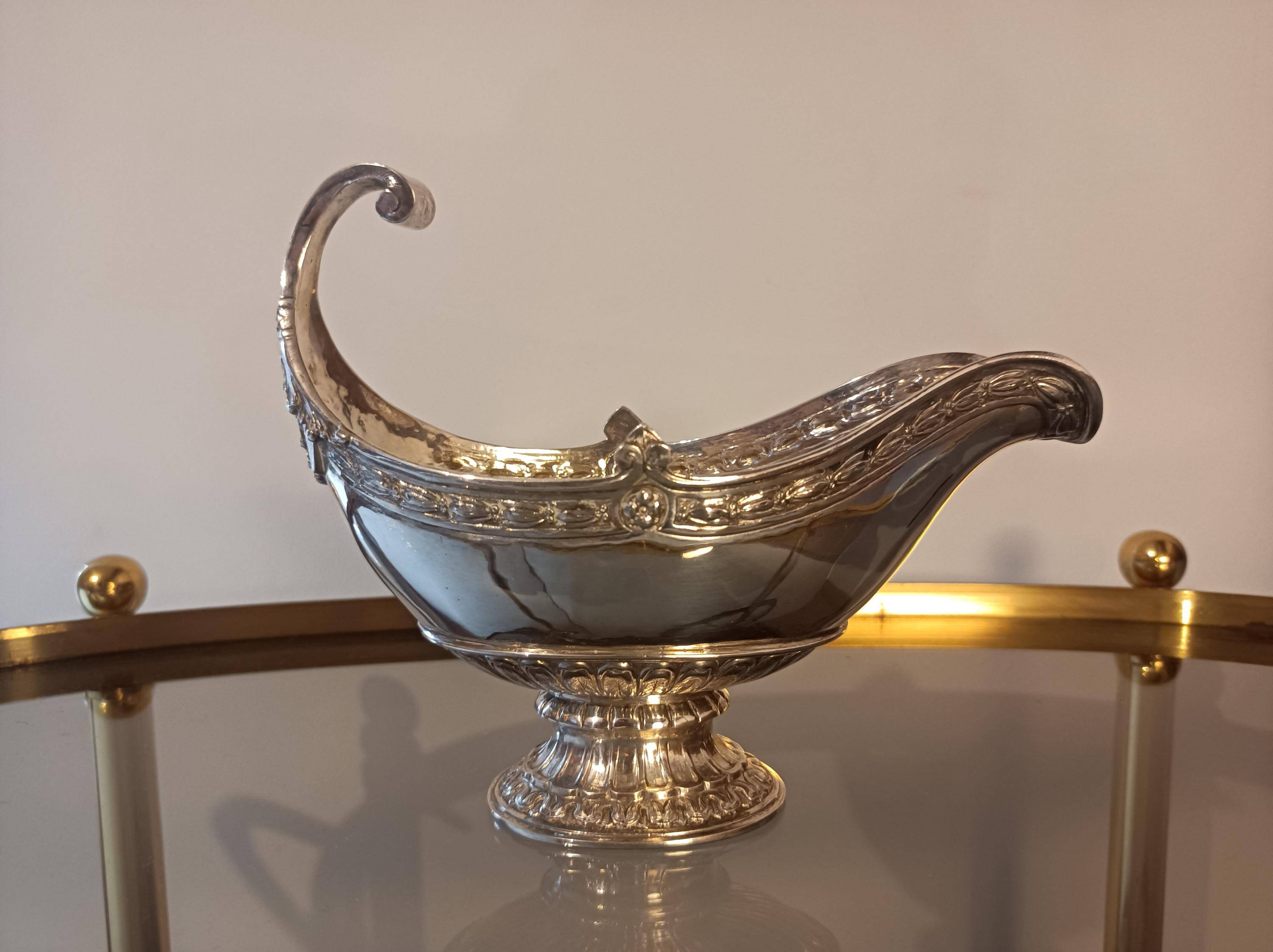 Silver sauceboat 800, Louis XVI style, Hanau around 1900