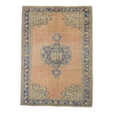 Samon & Blue Luxury Vintage Rug, Large Area Vintage Persian Rug, 218x302 Cm