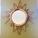 Miroir soleil rotin vintage 70