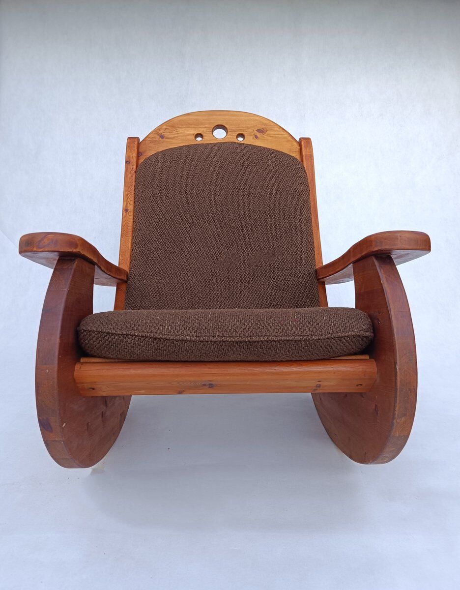 Large brutalist pine rocking chair from Wasa, 1987