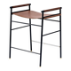 Contemporary bar stool, dark brown, black seat.