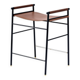 Tabouret de bar contemporain, marron foncé, assise noire
