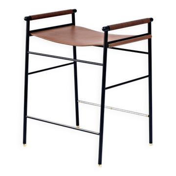 Tabouret de bar contemporain, marron foncé, assise noire