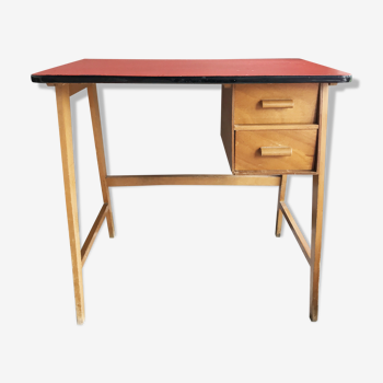 Bureau vintage années 50 pieds compas plateau rouge