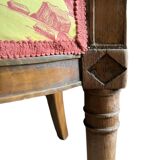 Fauteuil cabriolet style Louis XVI en toile de Jouy jaune et rouge, France