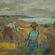 Svan Grandin (1906-1982) Peinture à l'huile vintage Paysage "Les Moissonneurs"