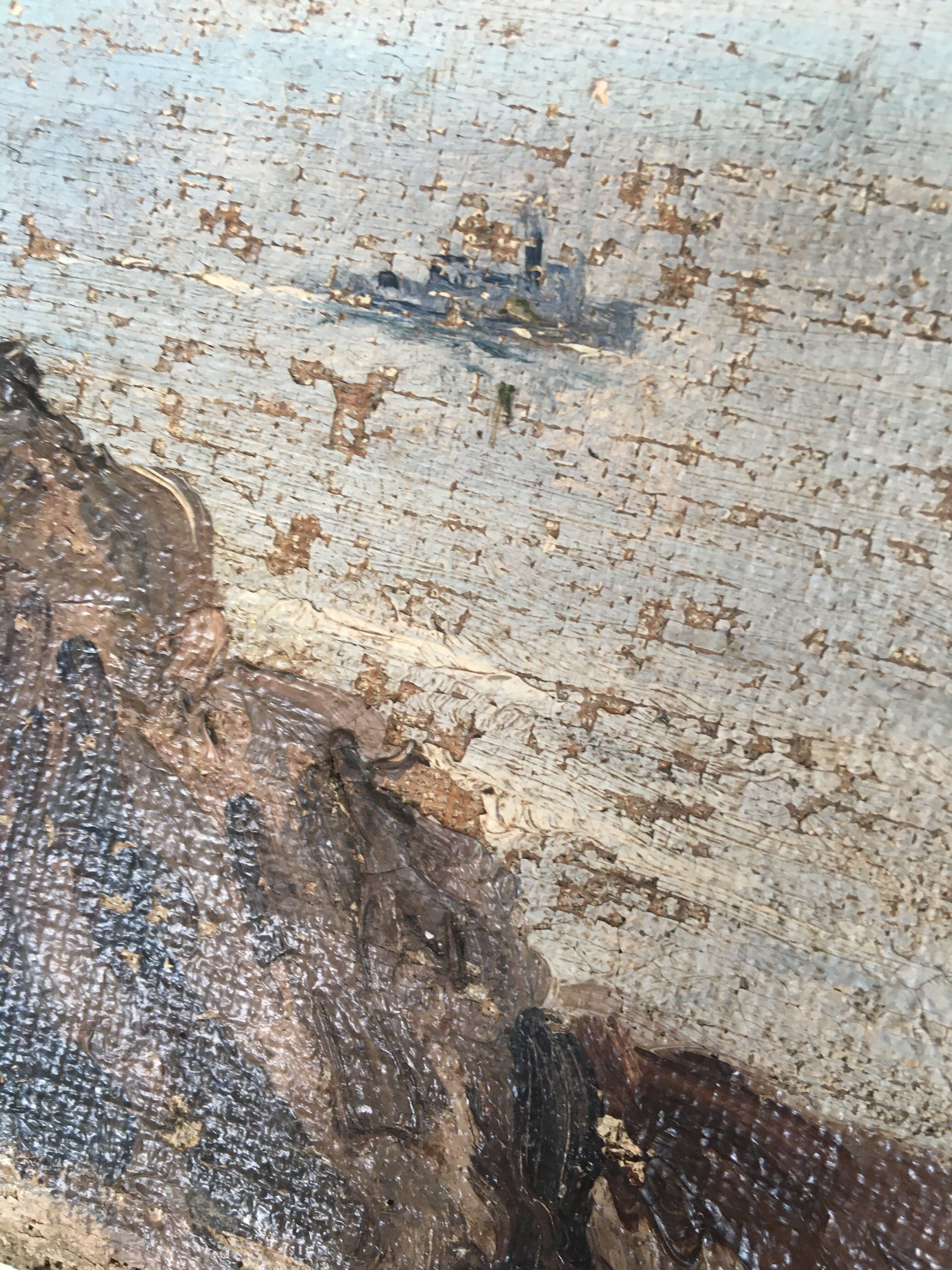 Oil on "marine" canvas, early 20th century