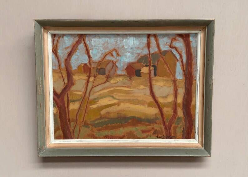 Original Swedish Oil on Panel – "Autumn Landscape" – Signed – Vintage and Framed – 46 × 36 cm (18.1" × 14.2")