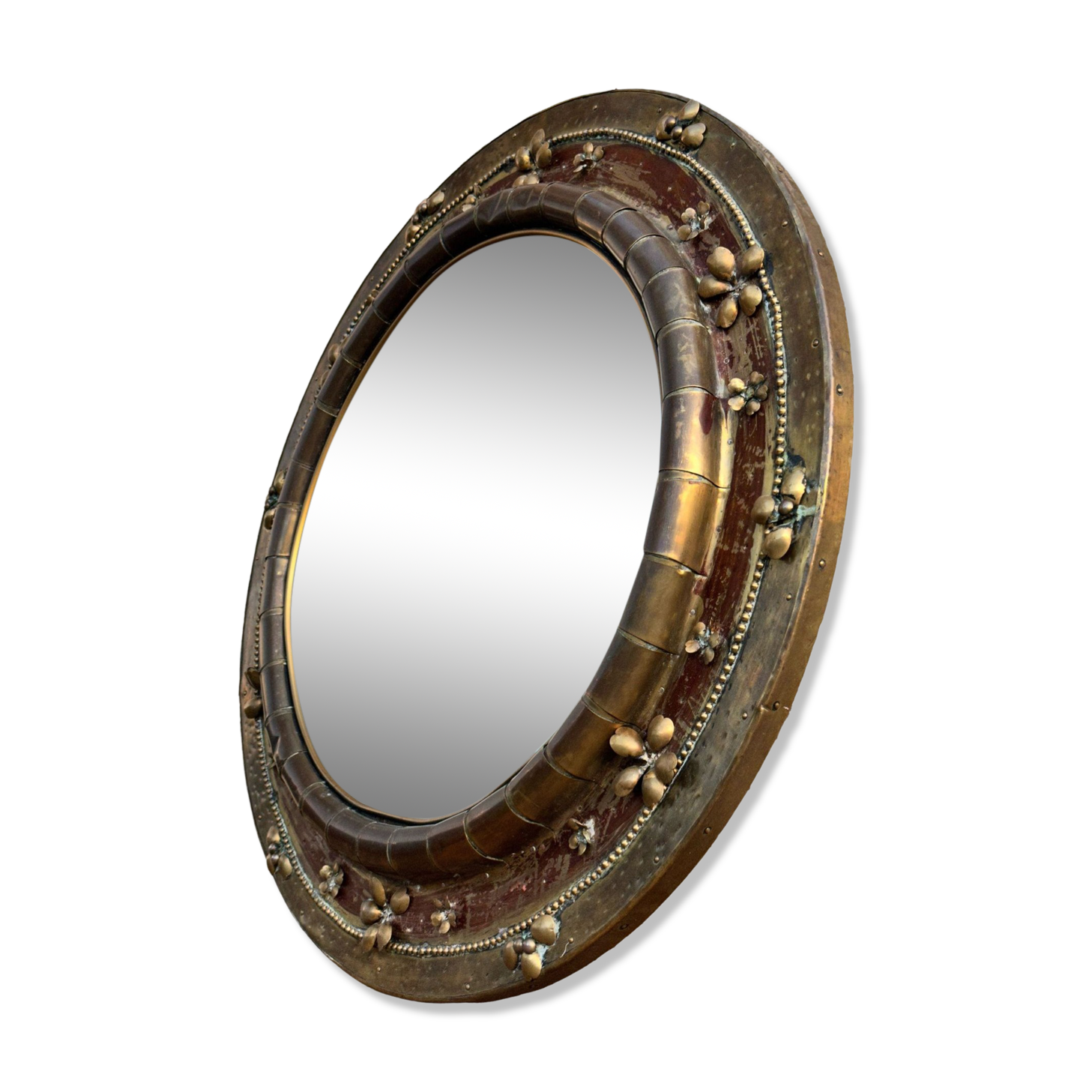 Round mirror in worked copper, Italy 1950