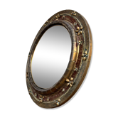 Miroir rond en cuivre travaillé, Italie 1950