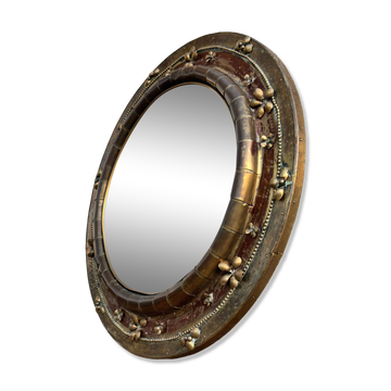 Miroir rond en cuivre travaillé, Italie 1950