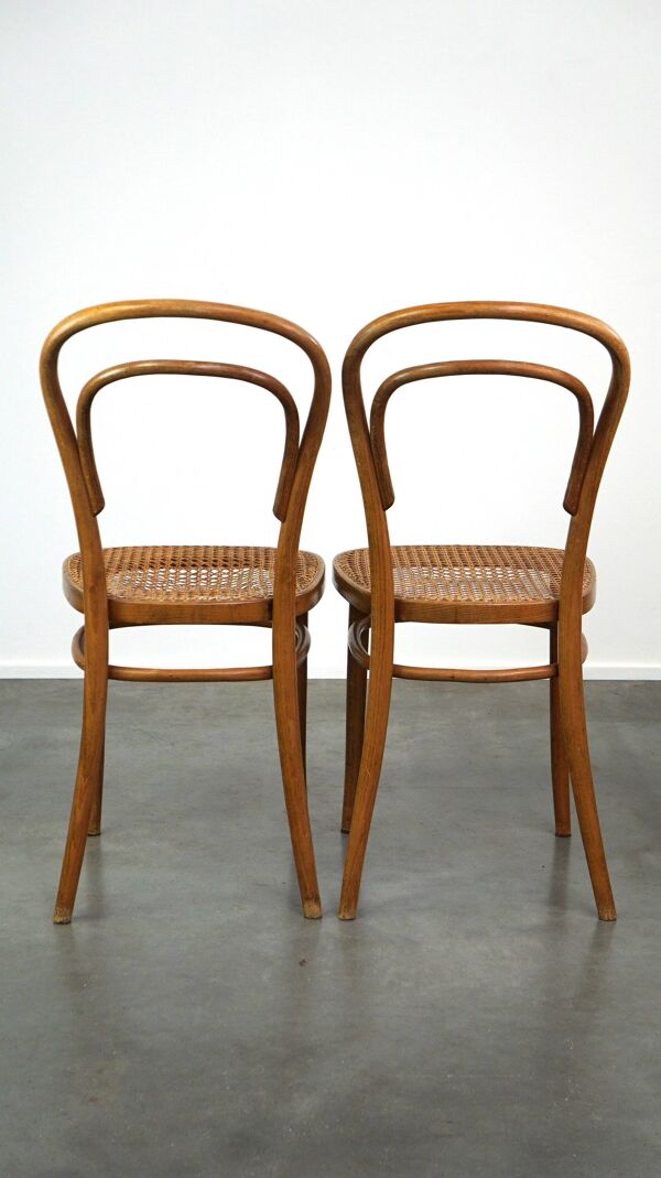 Joli ensemble de 2 chaises de bistrot vintage marron avec assises tressées