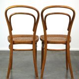 Joli ensemble de 2 chaises de bistrot vintage marron avec assises tressées