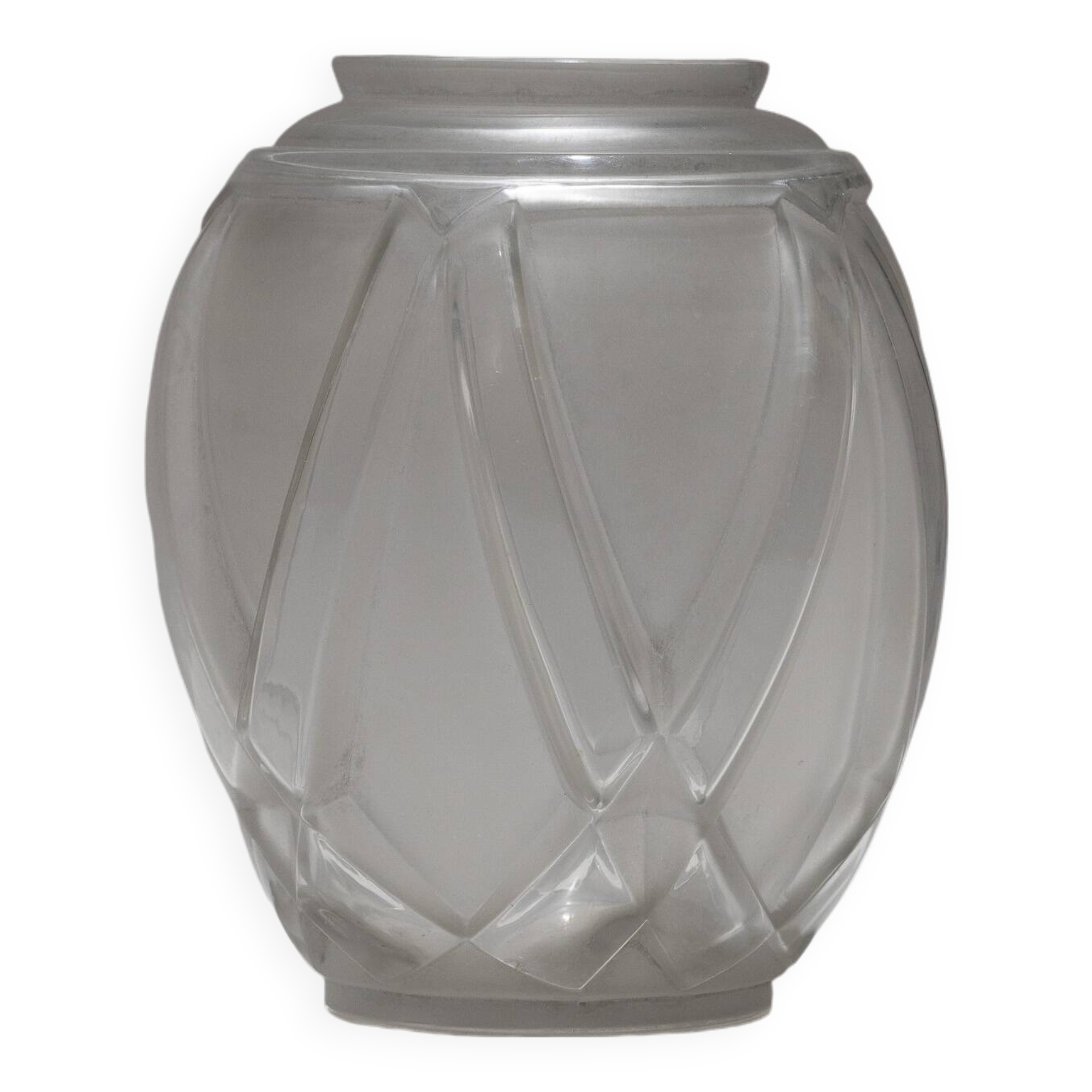 GEOMETRIC VASE IN FROSTED GLASS, ANDRÉ HUNEBELLE, 1930s