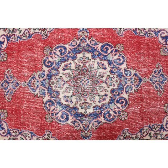 Vintage Turkish Oushak Handmade Wool Cotton Red Area Rug 124x209
