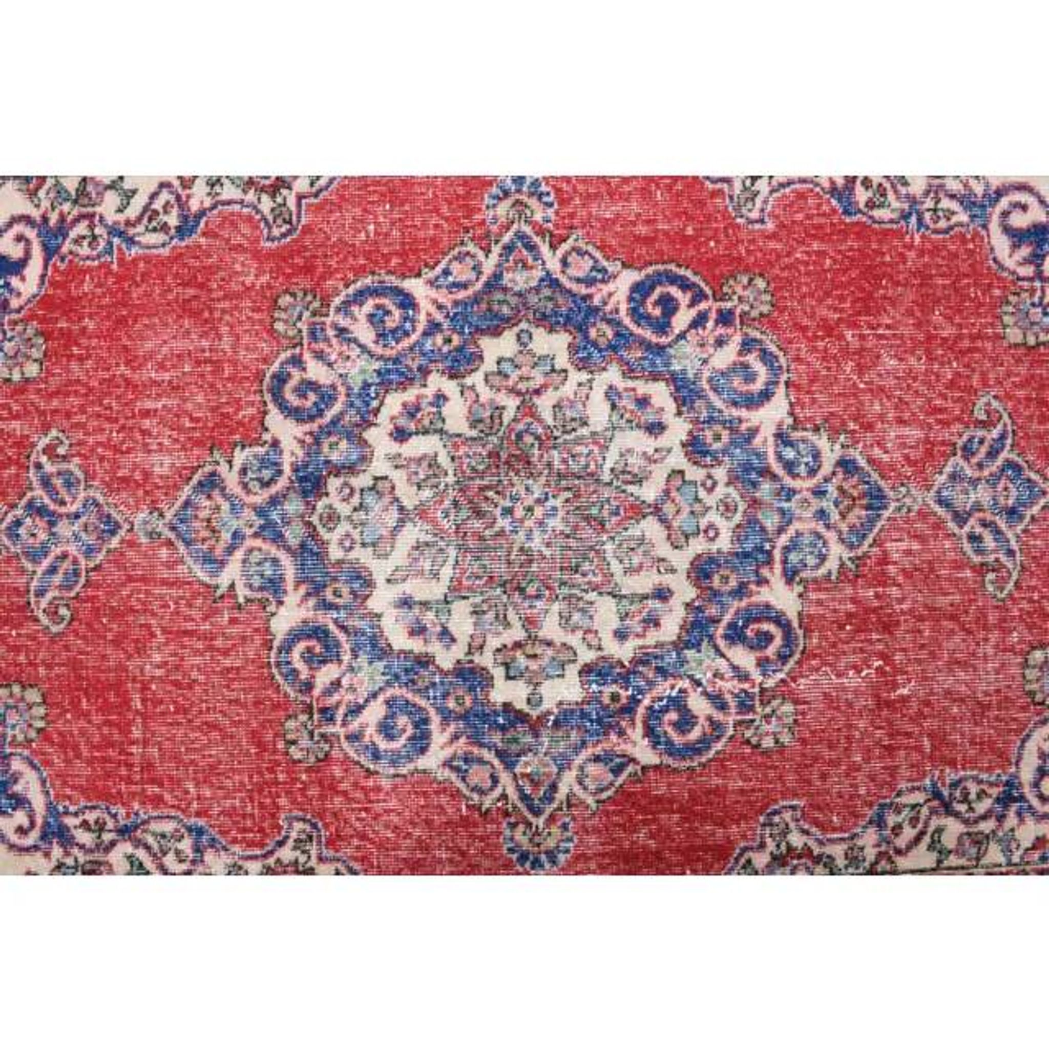Vintage Turkish Oushak Handmade Wool Cotton Red Area Rug 124x209