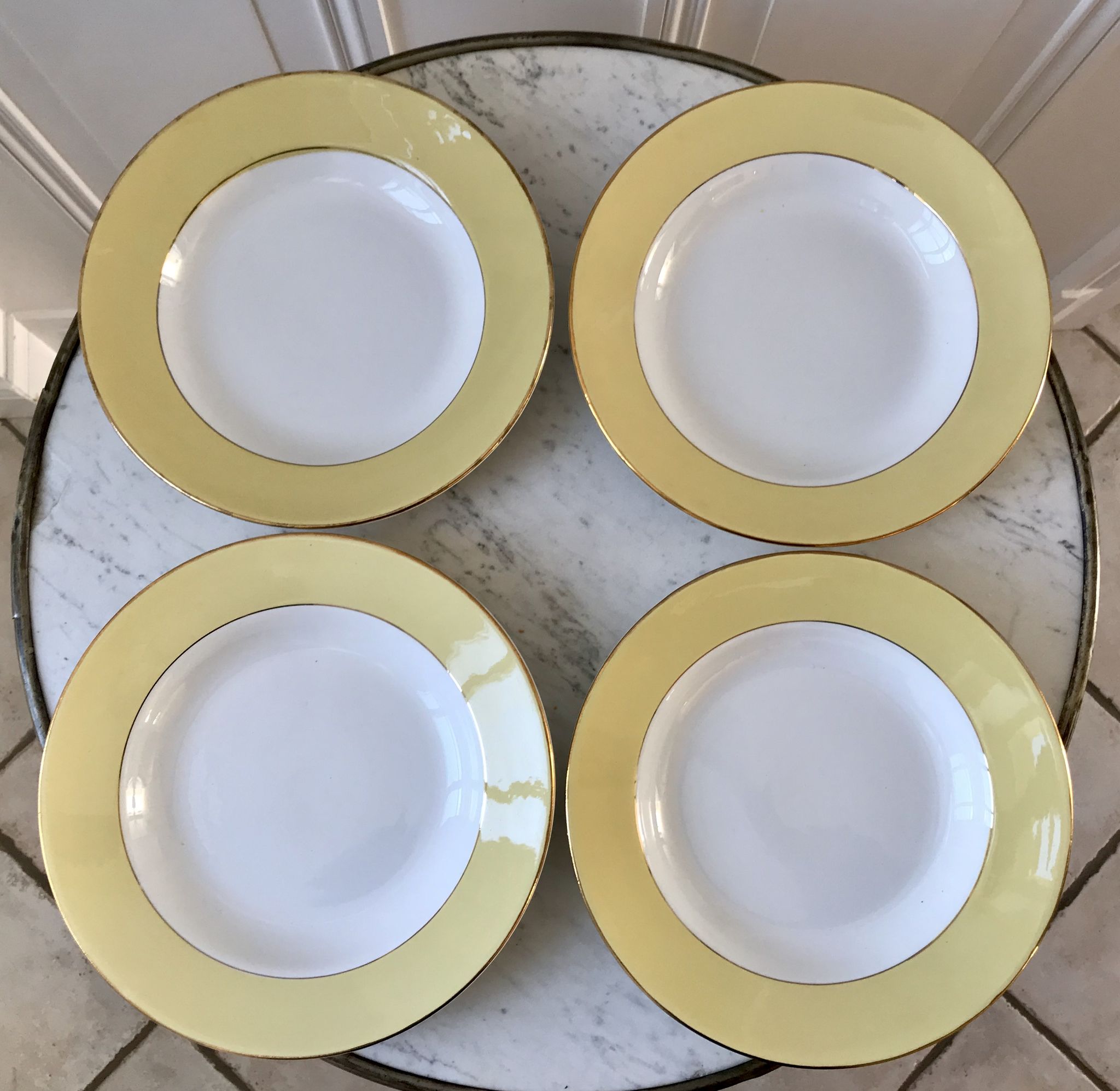 4 hollow plates Saint-Amand 60s yellow pastel chick
