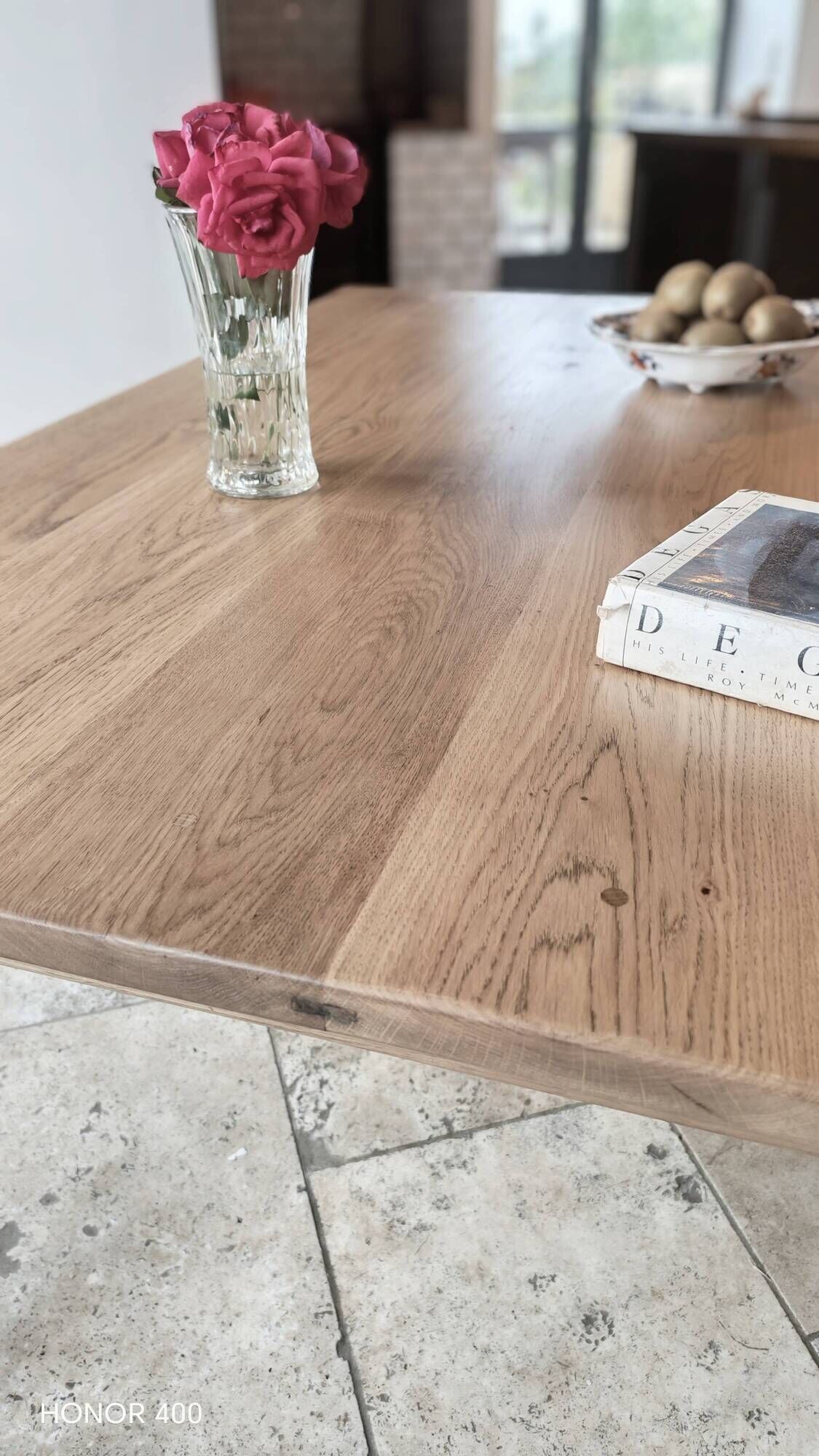 Farm table and bench ("A frame") in solid French oak.