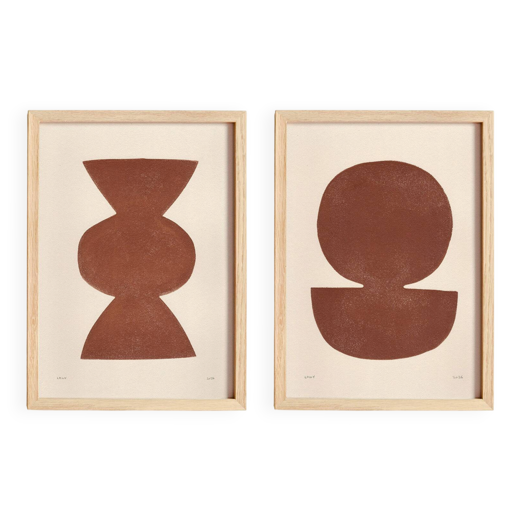 Duo of abstract paintings on paper signed Eawy.