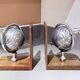 Pair of 20th Century Atlas Globe Bookends Metal & Wood Decorative Book Holders