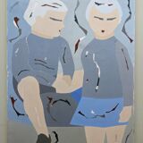 Peinture à l’huile figurative abstraite suédoise « The Pair » du milieu du siècle par Hans Osswald, non encadrée