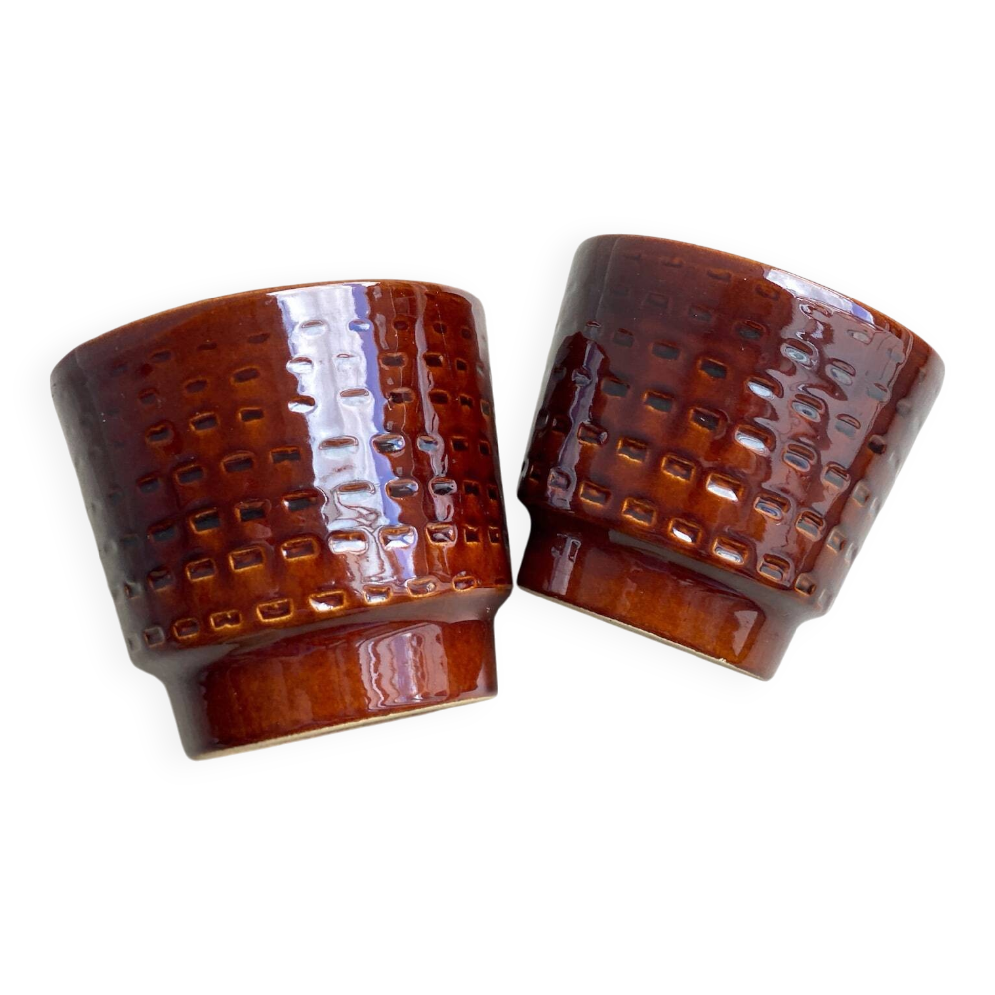 Set of 2 vintage planters - brown ceramic