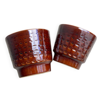 Set of 2 vintage planters - brown ceramic