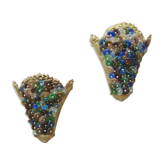 Paire d'appliques en verre de Murano forme grappes de raisin