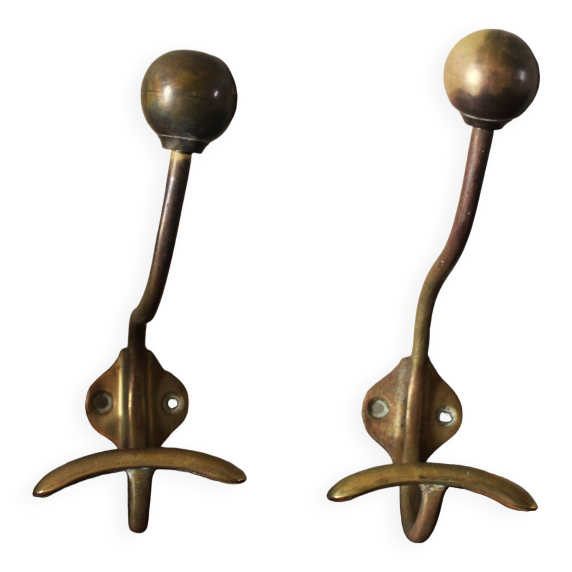 Set of 2 double coat hooks in brass