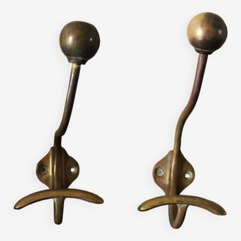 Set of 2 double coat hooks in brass