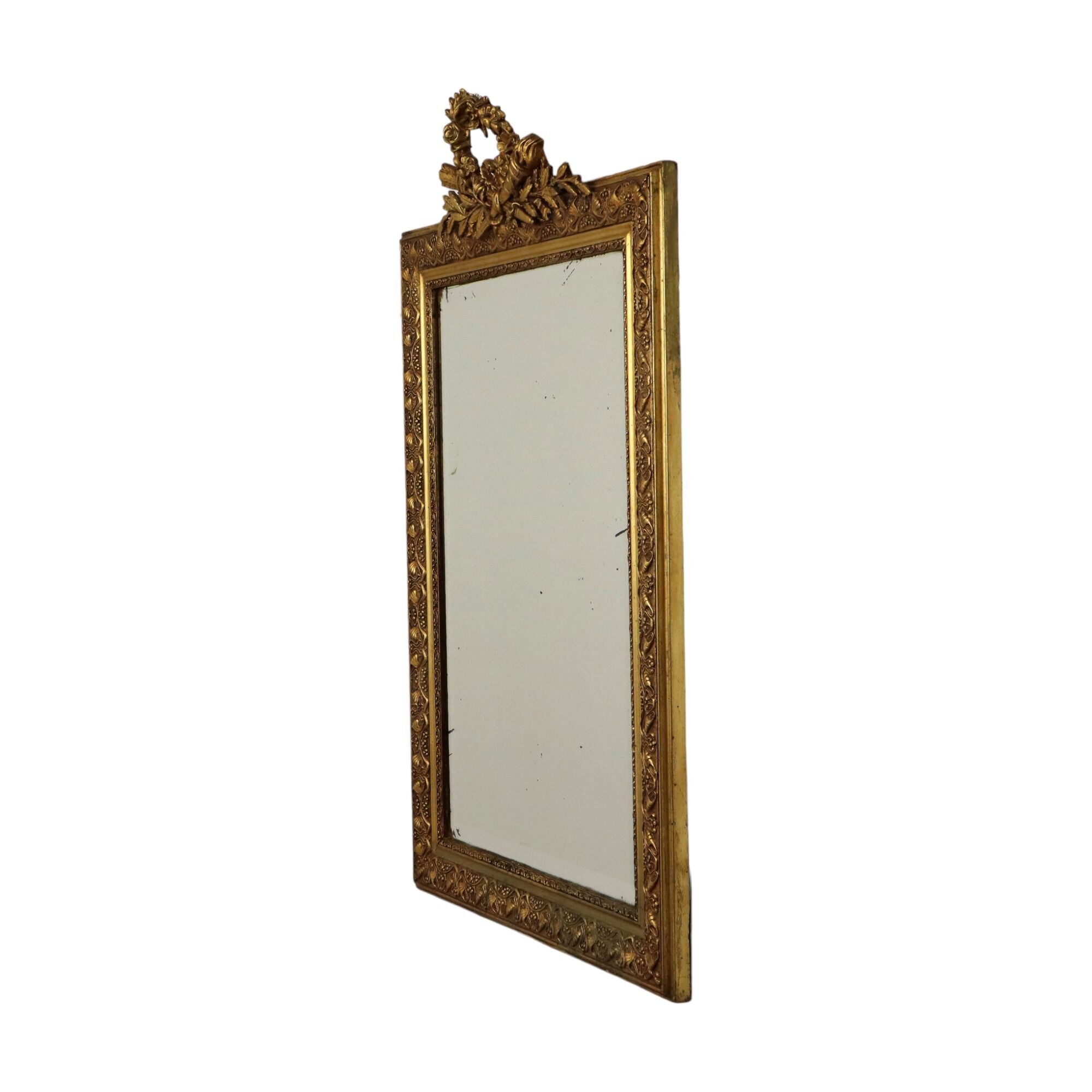 Antique french neoclassical gold mirror with crown pine wood 117cm