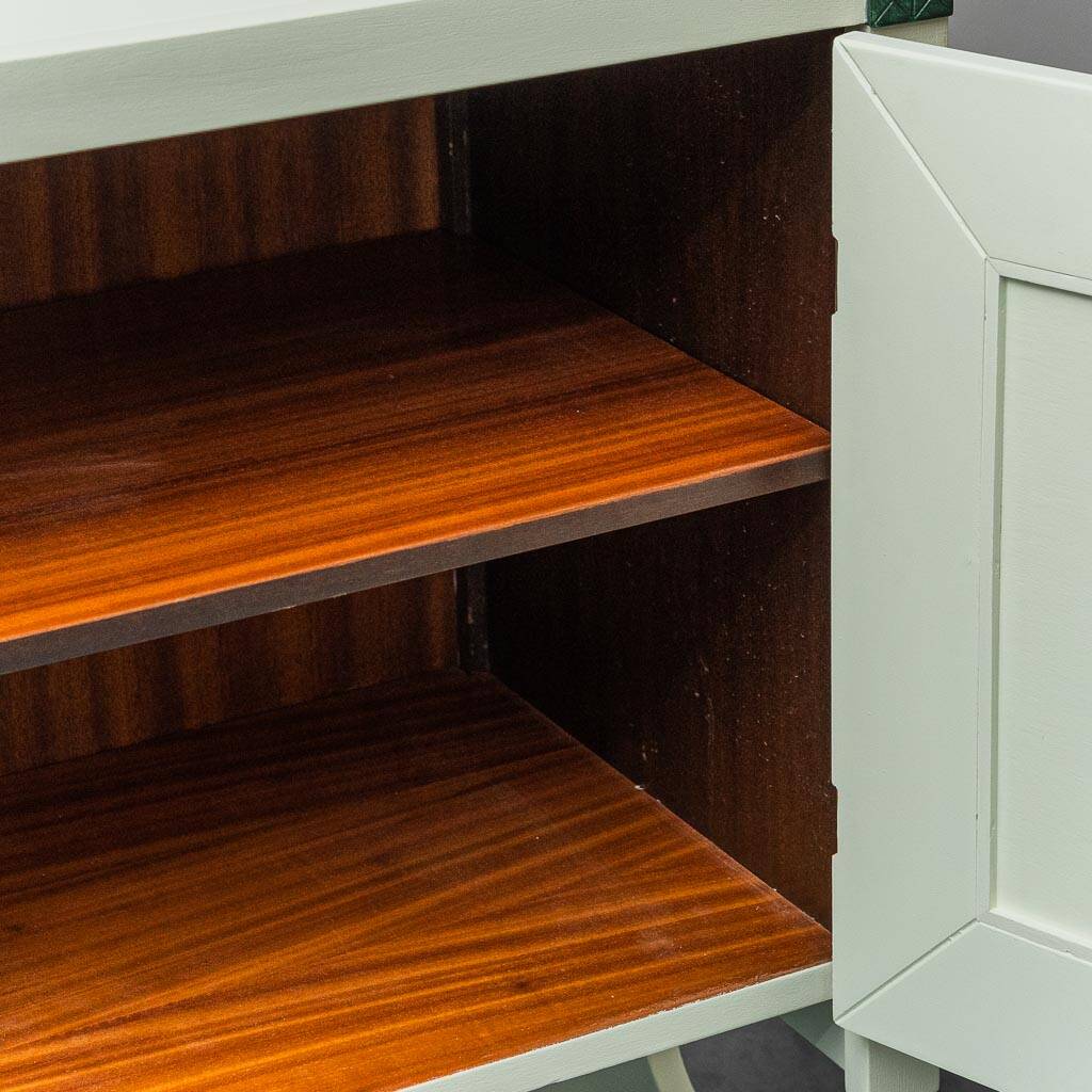 Buffet en legno inserti en pelle verde anni '60 vintage modernariato