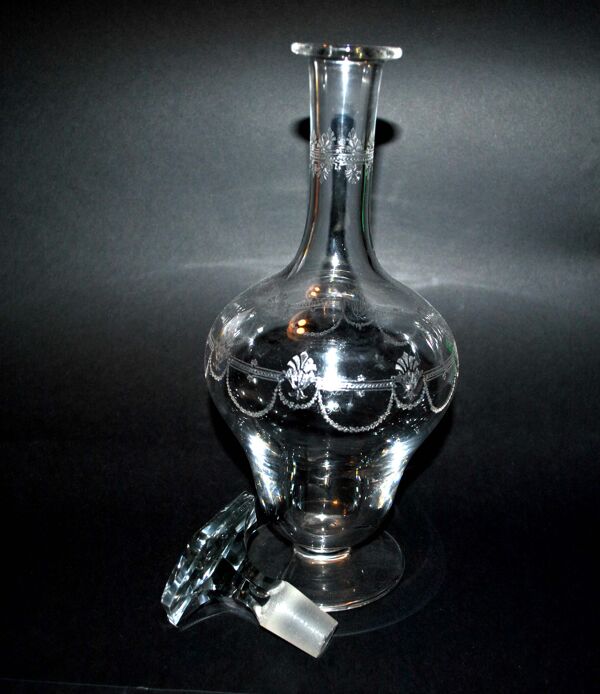 Carafe reims en cristal de saint-louis décor gravé à l'acide ''cristal de roche'' 1930