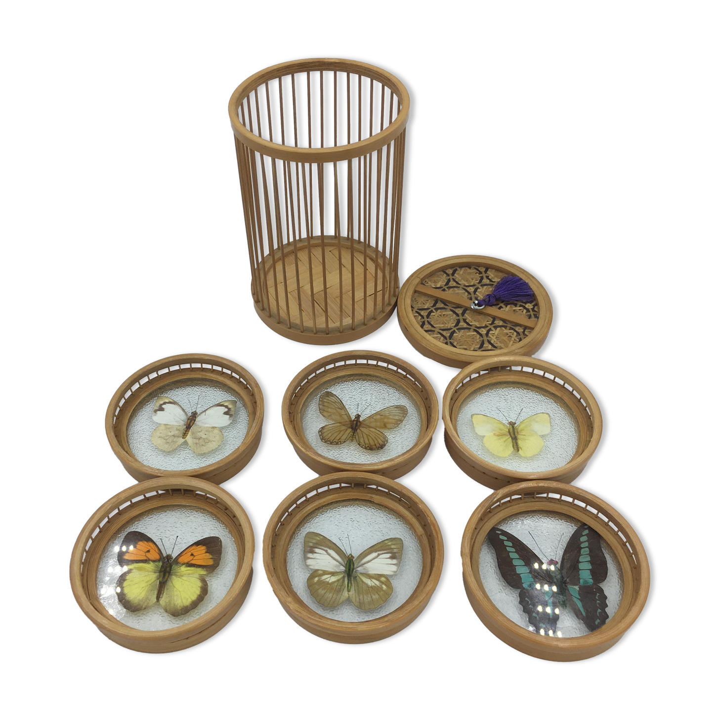 Wicker and butterflies coasters