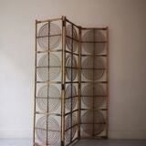 Peacock screen in rattan and bamboo