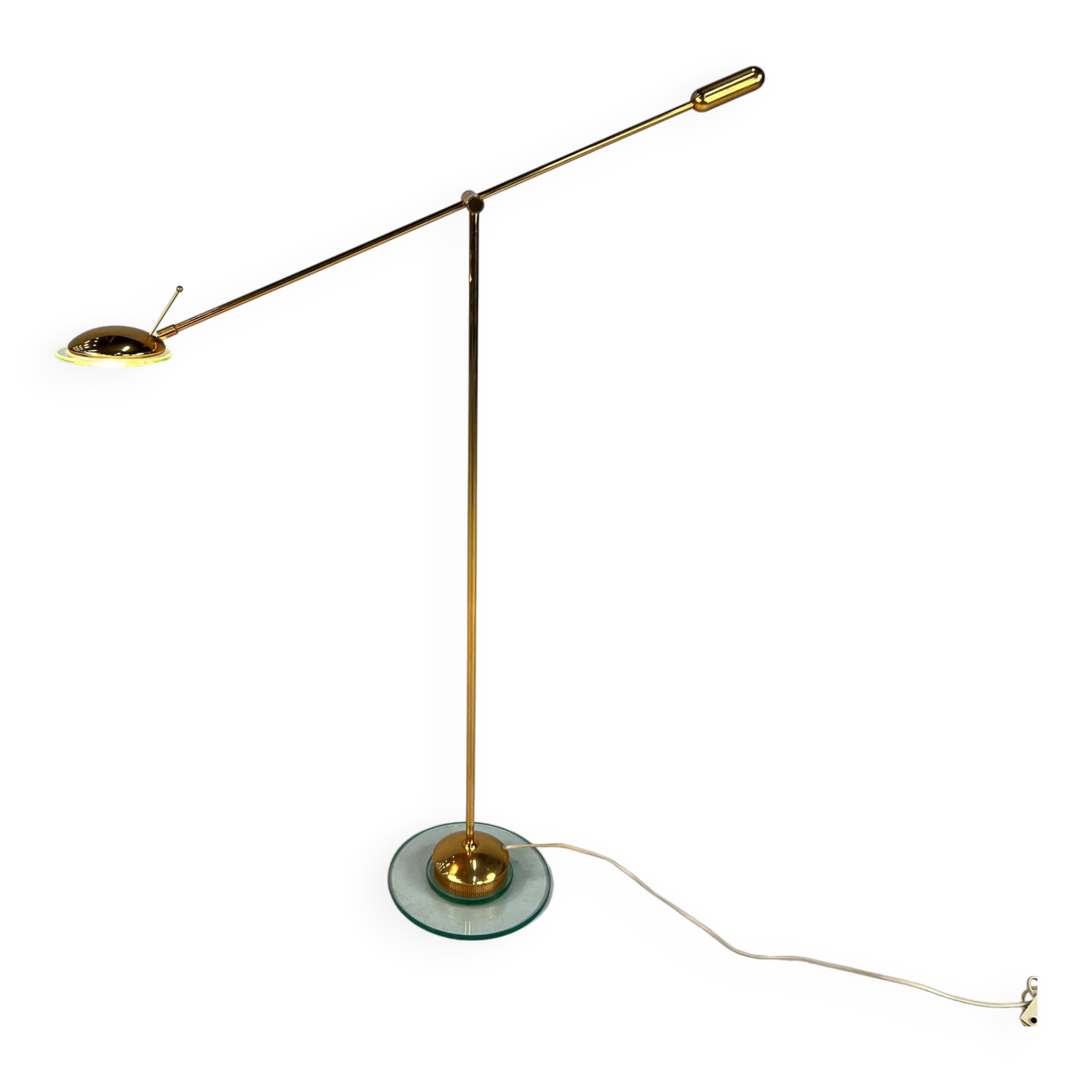 Dutch design brass and glass counter balance floorlamp by herda, 1970s