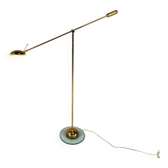 Dutch design brass and glass counter balance floorlamp by herda, 1970s