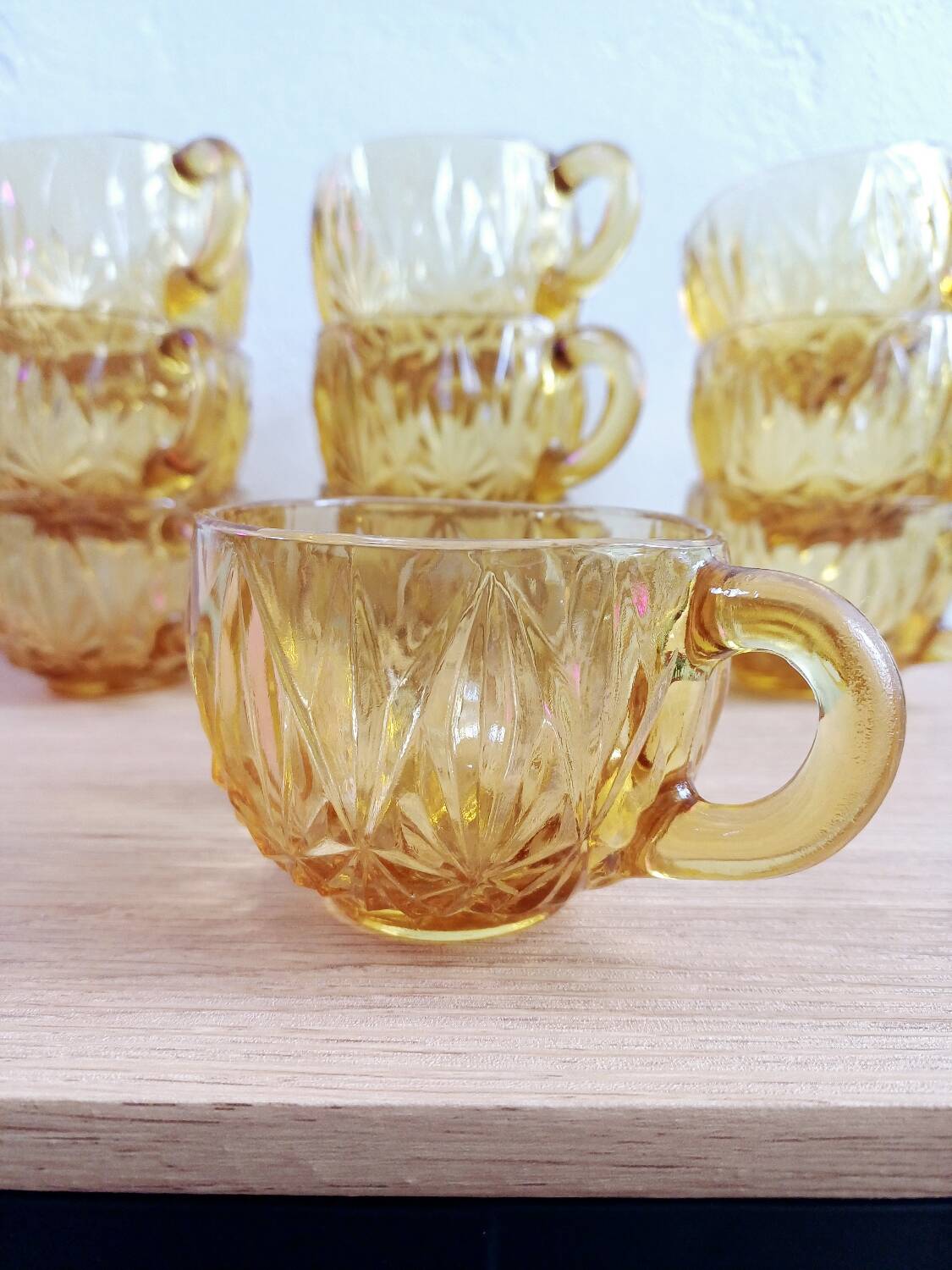Set of 10 Hazel Atlas "Williamsport" Amber Punch Cups – 1970s