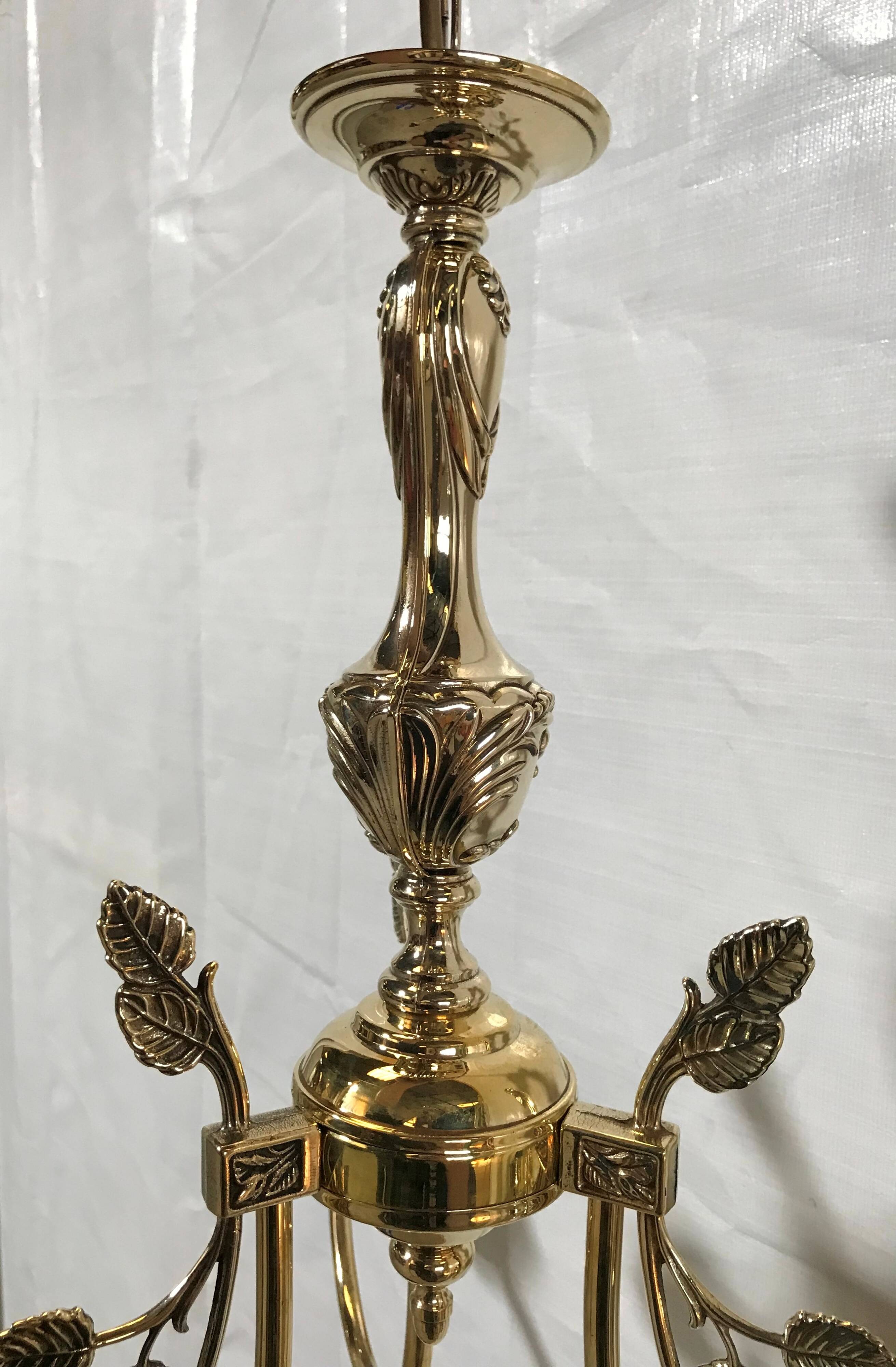 Polished Solid Brass Pendant Chandelier with Three Arms