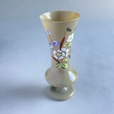 Beige opaline vase with hand-painted flower addition