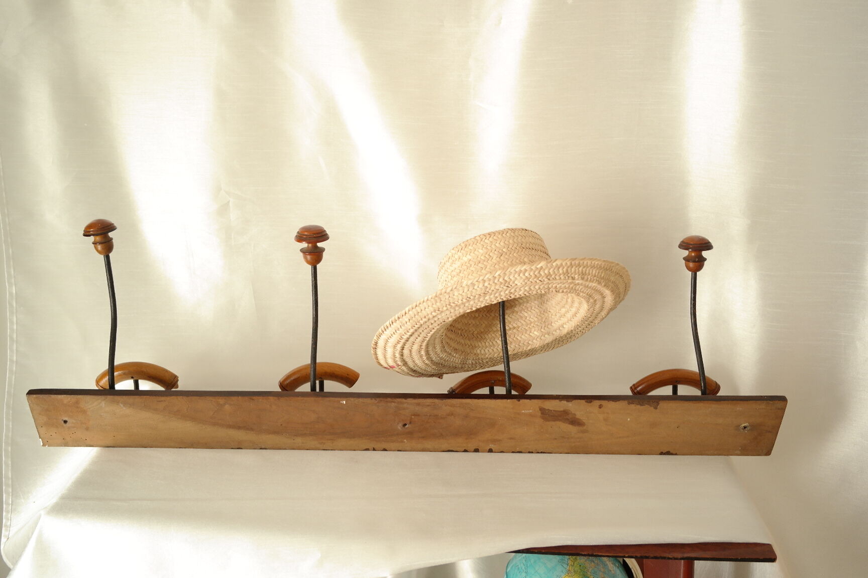 Vintage walnut wall-mounted coat rack for school, bistro.