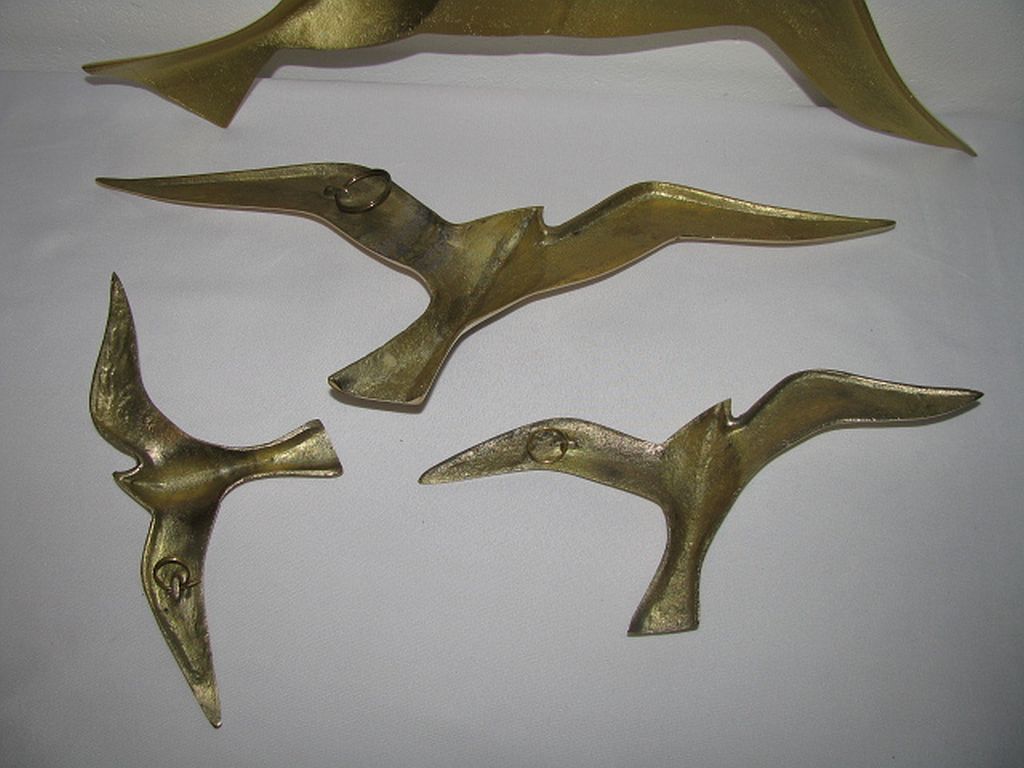 Wall Decoration Set 4 X Seagull / Swallow / Bird. Brass 70 / 80s