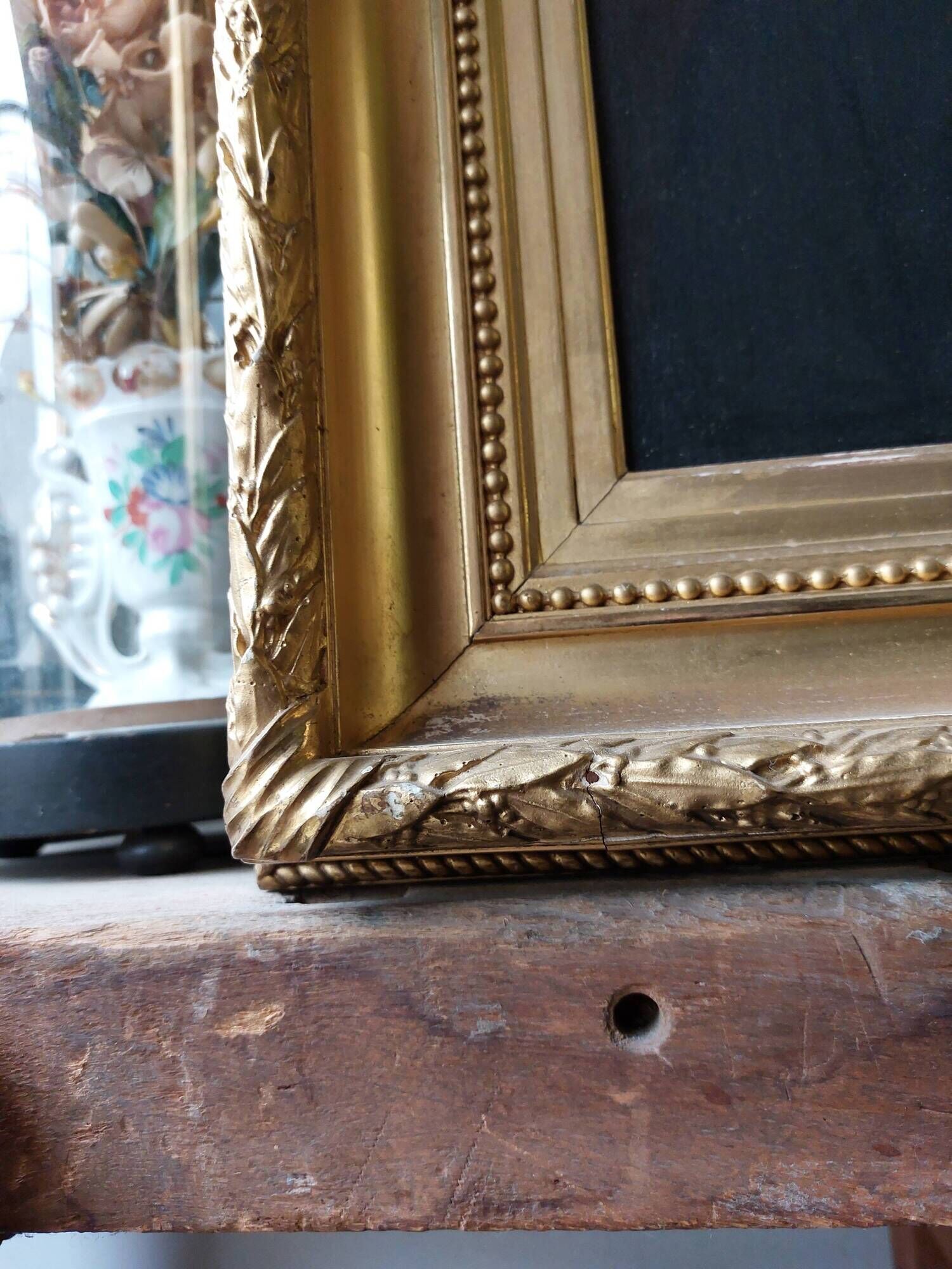Painting Portrait of an ancient man 19th with gilded wooden frame