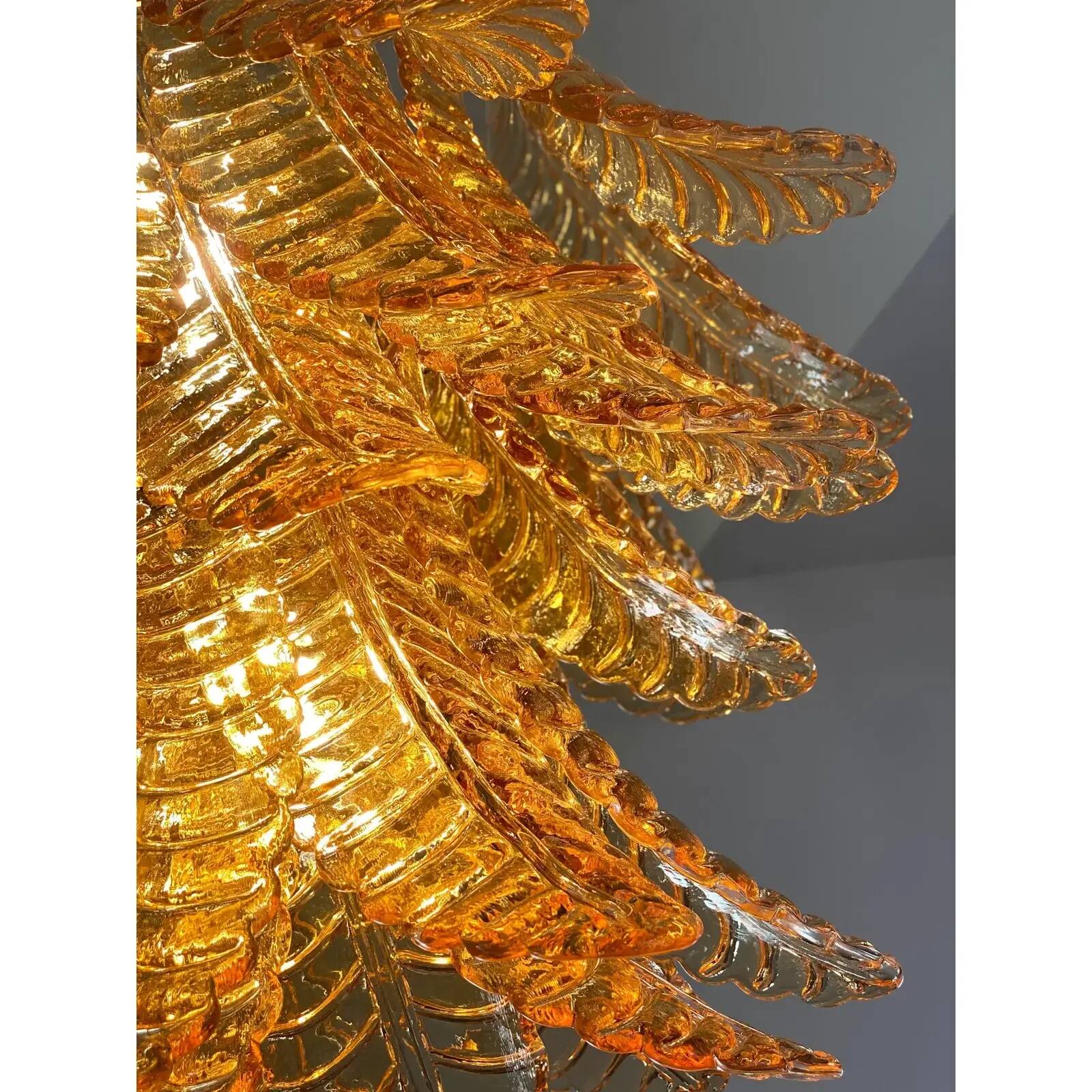 Monumental Rectangular Amber “Felci” Murano Glass Chandelier