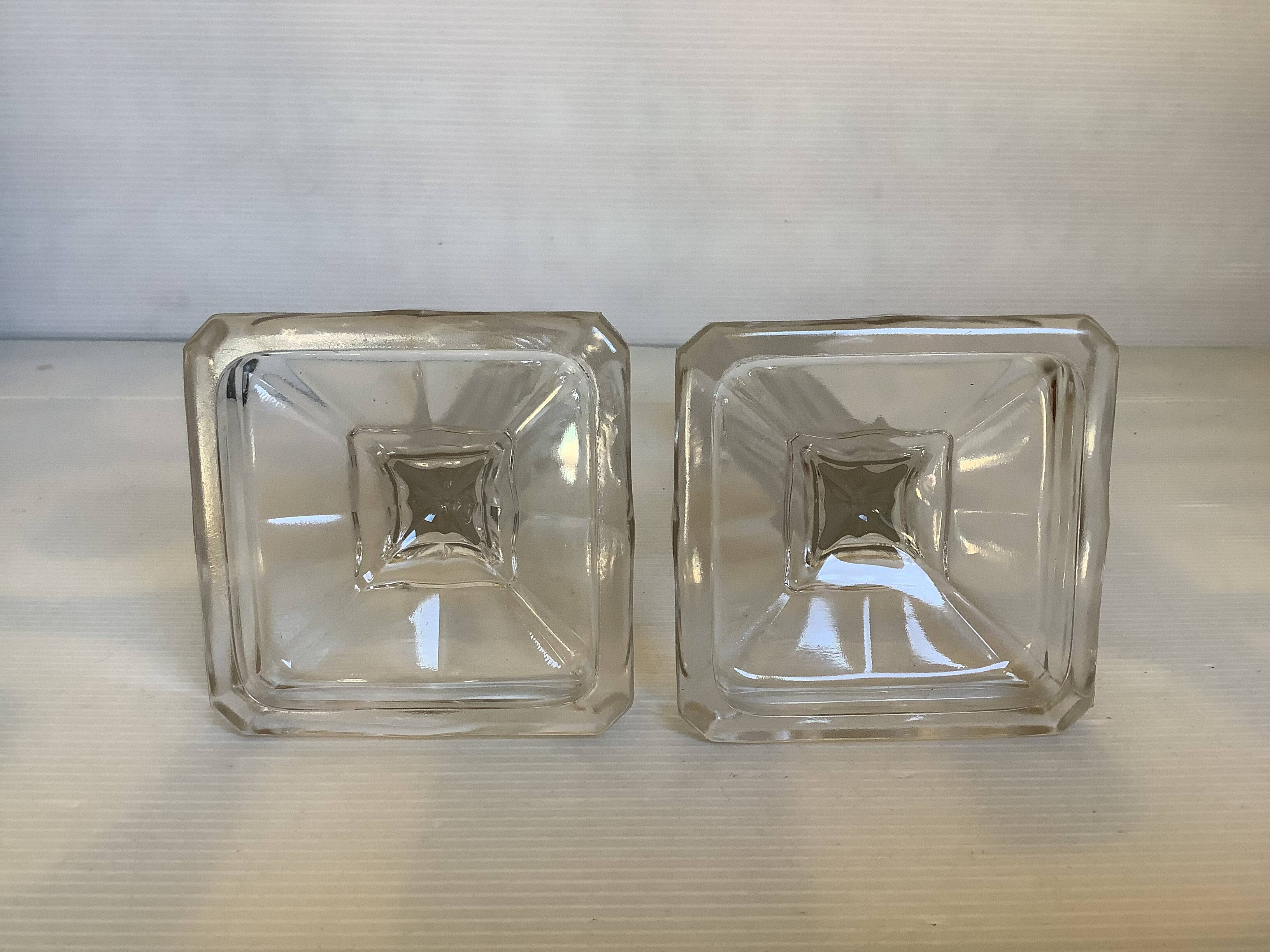 Pair of geometric art deco candlesticks