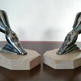 Pair of Gazelles bookends Hippolyte Moreau, signed - Spelter, marble