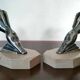 Pair of Gazelles bookends Hippolyte Moreau, signed - Spelter, marble